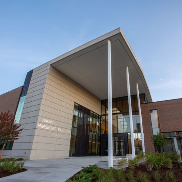 The exterior entrance to the Minskoff Pavilion at Michigan State University